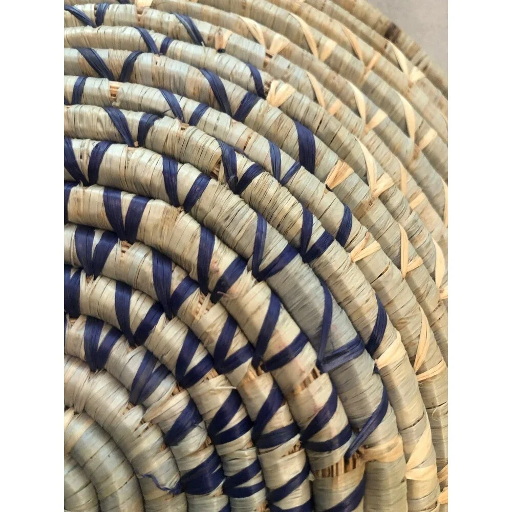 Handwoven Africa Basket Blue Coiled Bowl Wall Hanging - Boho Style